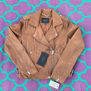 Andrew Marc Wesley Washed Brown Tan Real Leather Moto Jacket Marc New York